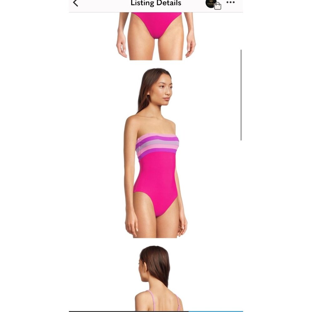 Beach Riot Millie High-Rise Ribbed One-Piece Swimsuit Pink/Multi Striped Bandeau